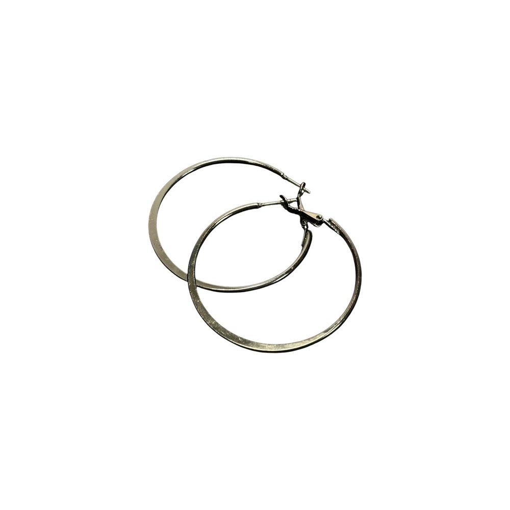 Gunmetal Tone Hoop‎ Earrings 2 Inch Flat Edge Minimalist